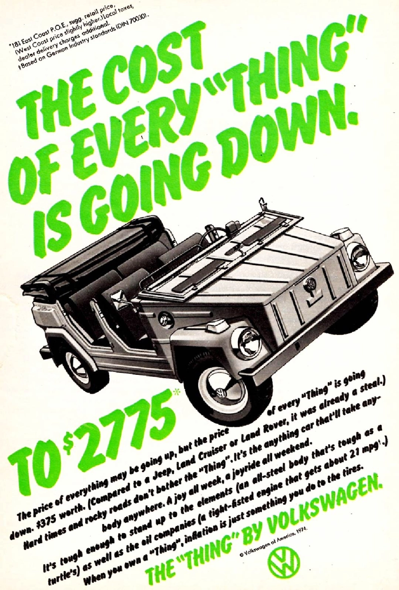 VW Thing Print ad: The cost of every 'thing' is going down.
